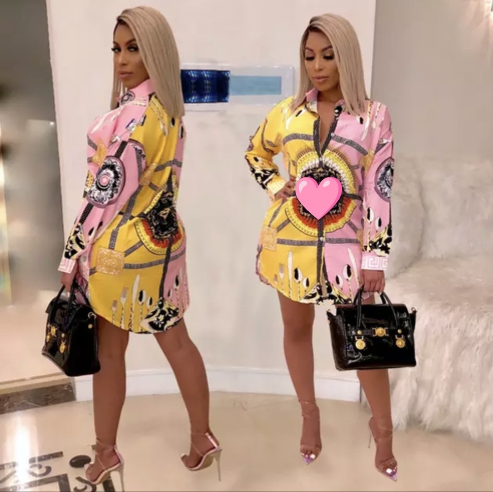 V Style Pink and Yellow Women's Dress